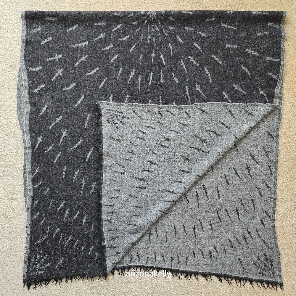 rag & bone Wool Dagger Scarf Reversible Black and Grey - Picture 1 of 13